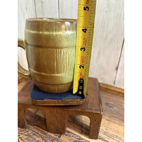 Frankoma Vintage Barrel Mug Tan Cream Green - Picture 8 of 9